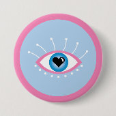 Griechisches böse Auge mit Augenlider rosa Blau Button (Vorderseite)