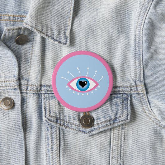 Griechisches böse Auge mit Augenlider rosa Blau Button (Beispiel)
