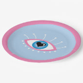 Griechisches böse Auge mit Augenlider rosa Blau Pappteller (Schrägansicht)