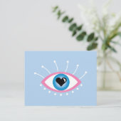 Griechisches böse Auge mit Augenlider rosa Blau Postkarte (Stehend Vorderseite)