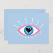 Griechisches böse Auge mit Augenlider rosa Blau Postkarte (Vorne/Hinten)