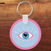 Griechisches böse Auge mit Augenlider rosa Blau Schlüsselanhänger (Rückseite)