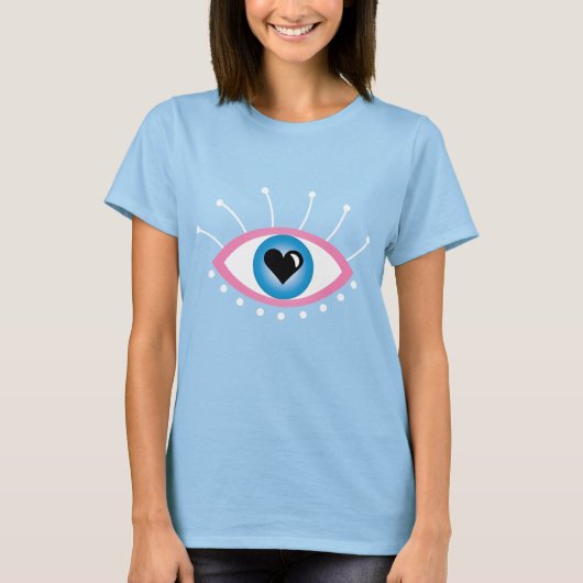 Griechisches böse Auge mit Augenlider rosa Blau T-Shirt (Vorderseite)