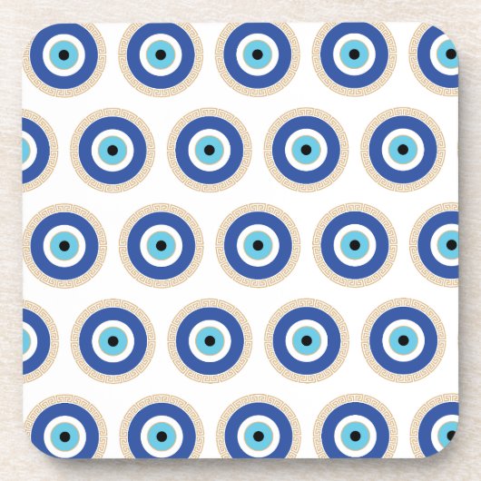 Griechisches böses Auge auf griechischer Ebene Getränkeuntersetzer (Vorderseite)