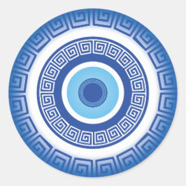 Griechisches böses Auge auf griechischer Ebene Runder Aufkleber