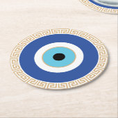 Griechisches böses Auge auf griechischer Ebene Runder Pappuntersetzer (Angewinkelt)
