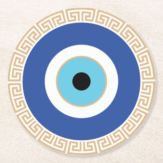 Griechisches böses Auge auf griechischer Ebene Runder Pappuntersetzer (Vorderseite)