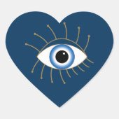 Griechisches böses Auge, blaues weißes Gold Herz-Aufkleber (Vorderseite)