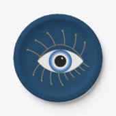 Griechisches böses Auge, blaues weißes Gold Pappteller (Vorderseite)
