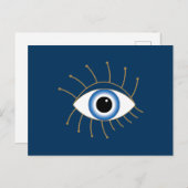 Griechisches böses Auge, blaues weißes Gold Postkarte (Vorne/Hinten)