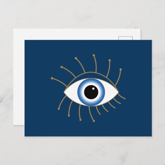 Griechisches böses Auge, blaues weißes Gold Postkarte (Vorne/Hinten)
