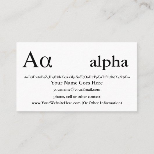 Griechisches Buchstabe-Alpha fertigen Visitenkarte (Vorderseite)