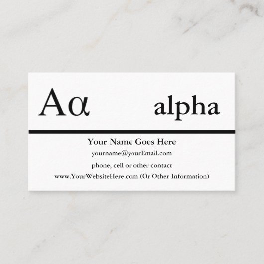 Griechisches Buchstaben Alpha Custom Design Visitenkarte (Vorderseite)