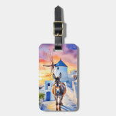 Griechisches Design mit Windmühle und Donkey Gepäckanhänger (Vorderseite vertikal)