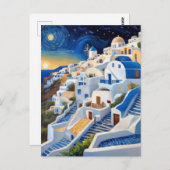 Griechisches Dorf auf der Hill-Seite mit Windmühle Postkarte (Vorne/Hinten)