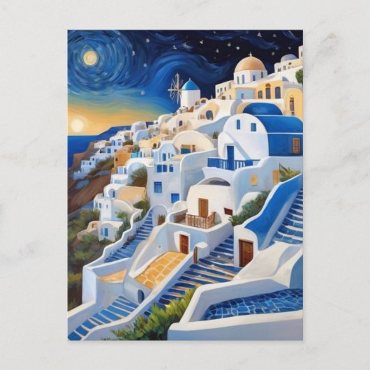 Griechisches Dorf auf der Hill-Seite mit Windmühle Postkarte (Vorderseite)