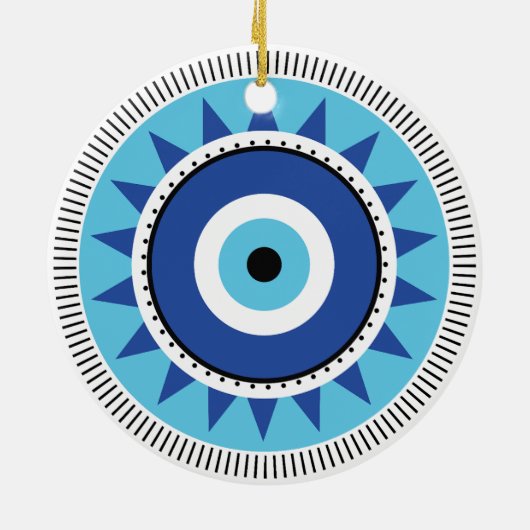 Griechisches Evil Eye Blau Keramik Ornament (Hinten)
