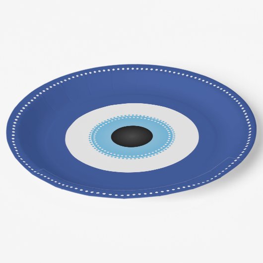 Griechisches Evil Eye Blau Pappteller (Schrägansicht)
