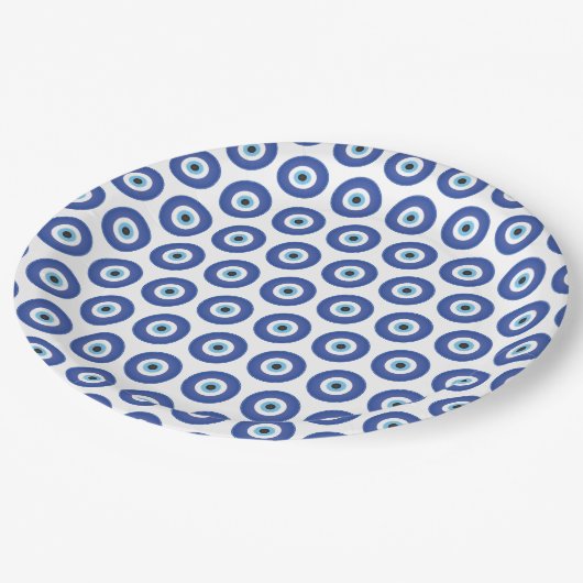 Griechisches Evil Eye Blau Pappteller (Schrägansicht)