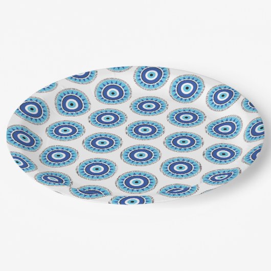Griechisches Evil Eye Blau Pappteller (Schrägansicht)