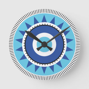 Griechisches Evil Eye Blau Runde Wanduhr