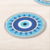Griechisches Evil Eye Blau Runder Pappuntersetzer (Angewinkelt)
