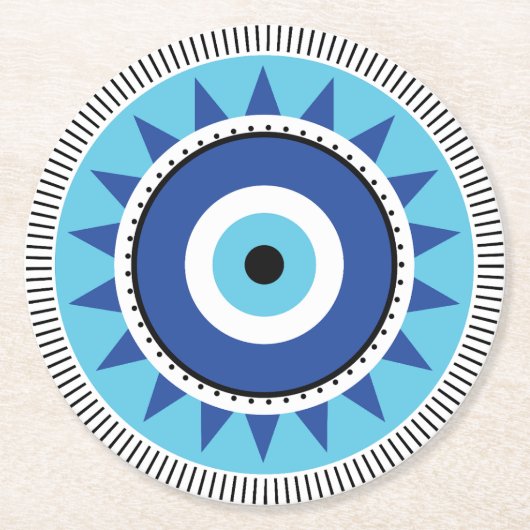 Griechisches Evil Eye Blau Runder Pappuntersetzer (Vorderseite)