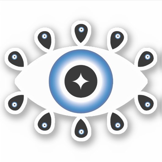 Griechisches Evil Eye Blau Schwarz-weiß Aufkleber (Vorderseite)