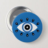 Griechisches Evil Eye Blau Schwarz-weiß Button (Vorne & Hinten)