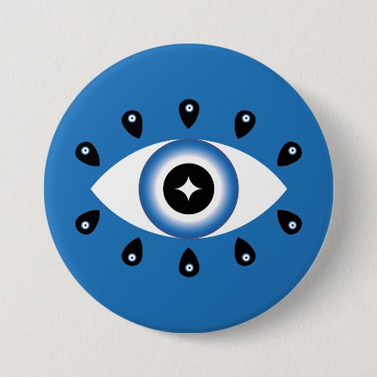 Griechisches Evil Eye Blau Schwarz-weiß Button (Vorderseite)