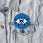 Griechisches Evil Eye Blau Schwarz-weiß Button (Beispiel)