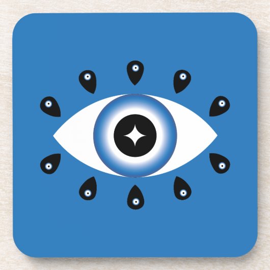 Griechisches Evil Eye Blau Schwarz-weiß Getränkeuntersetzer (Vorderseite)