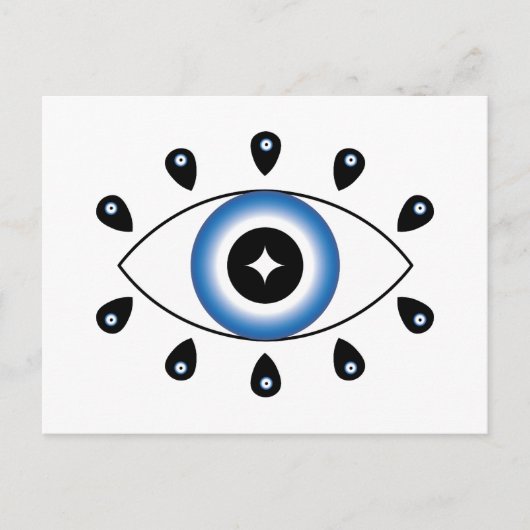 Griechisches Evil Eye Blau Schwarz-weiß Postkarte (Vorderseite)