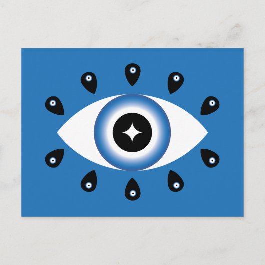 Griechisches Evil Eye Blau Schwarz-weiß Postkarte (Vorderseite)