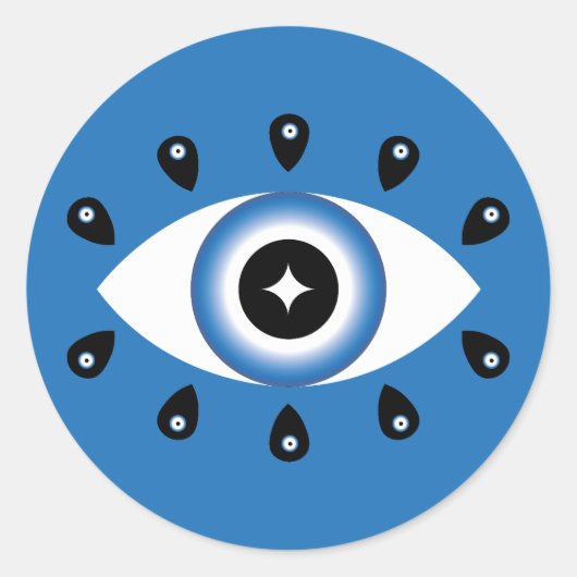 Griechisches Evil Eye Blau Schwarz-weiß Runder Aufkleber (Vorderseite)
