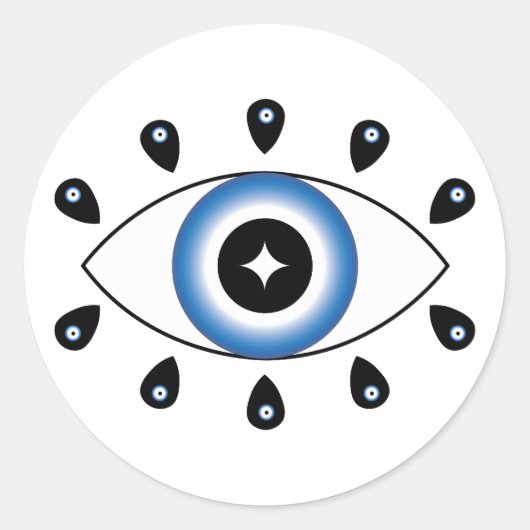 Griechisches Evil Eye Blau Schwarz-weiß Runder Aufkleber (Vorderseite)