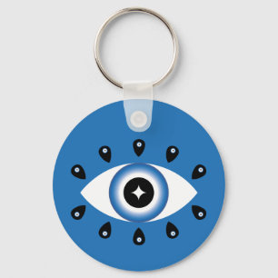 Griechisches Evil Eye Blau Schwarz-weiß Schlüsselanhänger