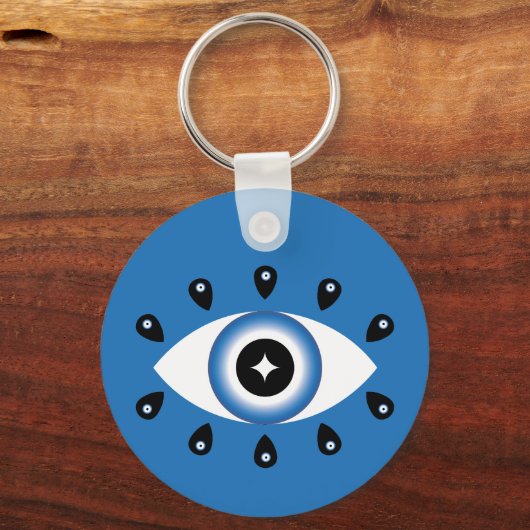 Griechisches Evil Eye Blau Schwarz-weiß Schlüsselanhänger (Rückseite)