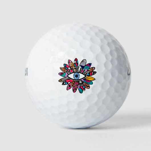 Griechisches Evil Eye Lebendige Blume Golfball (Vorderseite)