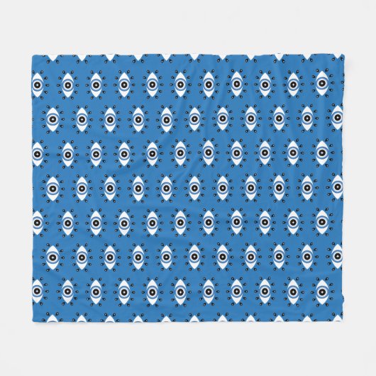Griechisches Evil Eye Muster Blau Schwarz-weiß Fleecedecke (Vorderseite (Horizontal))