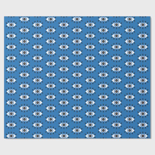 Griechisches Evil Eye Muster Blau Schwarz-weiß Geschenkpapier (Flach)