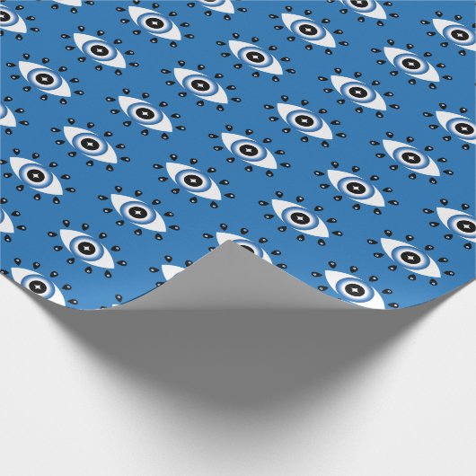 Griechisches Evil Eye Muster Blau Schwarz-weiß Geschenkpapier (Ecke)