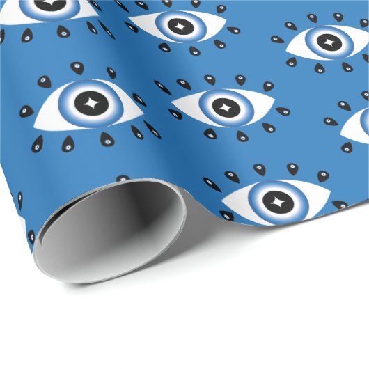 Griechisches Evil Eye Muster Blau Schwarz-weiß Geschenkpapier (Rolleneckpunkt)