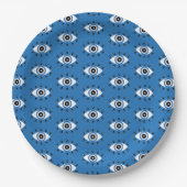 Griechisches Evil Eye Muster Blau Schwarz-weiß Pappteller (Vorderseite)