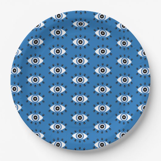 Griechisches Evil Eye Muster Blau Schwarz-weiß Pappteller (Vorderseite)