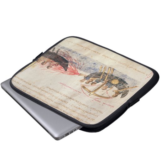 Griechisches Feuer (Pergament) Laptopschutzhülle (Vorne Knopf)