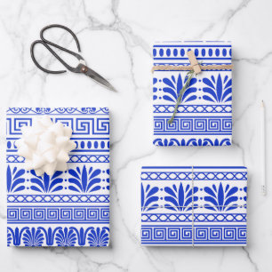 Griechisches Fret, Mittelmeer-Muster, Blau Geschenkpapier Set