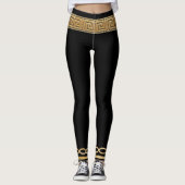 Griechisches Grundgold für schwarze Athletik Leggings (Vorderseite)