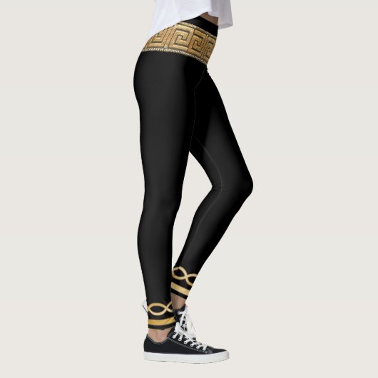 Griechisches Grundgold für schwarze Athletik Leggings (Rechts)
