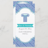 Griechisches Hauptmuster & blaue Spalte Hochzeitsk Menükarte (Vorne/Hinten)
